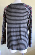 Load image into Gallery viewer, Striped Top with Plaid Sleeves with Elbow Patch