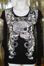 Load image into Gallery viewer, Skull Detail Dye Cut Long Sleeve Top with Stones