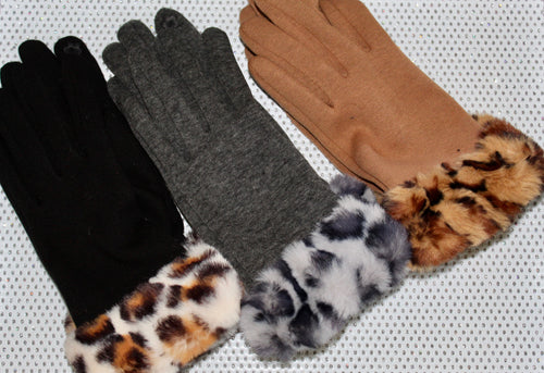 Leopard Faux Fur Cuff Gloves