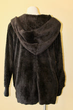 Load image into Gallery viewer, New Arrival --- Black Faux Fur Plush Hooded Teddy Jacket with Pockets