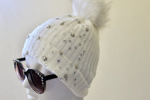 New Arrival --- Rhinestone Star Studded Hat with Removable Pom Pom