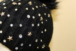 New Arrival --- Rhinestone Star Studded Hat with Removable Pom Pom