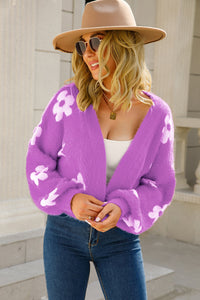 New Arrival - Floral Open Front Fuzzy Cardigan