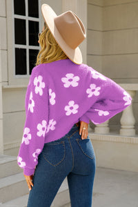 New Arrival - Floral Open Front Fuzzy Cardigan