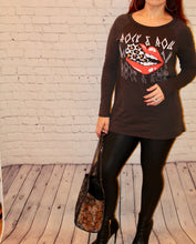 Load image into Gallery viewer, Long sleeve graphic tee rock &amp; roll mouth cheetah tongue print