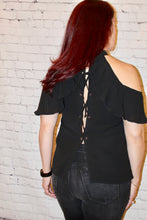 Load image into Gallery viewer, Off the shoulder, open back lace-up top