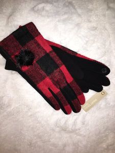 Buffalo Plaid Knit Gloves with Tech Fingers