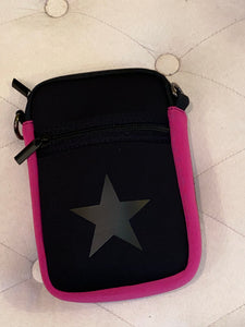 NEW ARRIVAL - Neoprene zippered phone handbag BLACK/NEON PINK