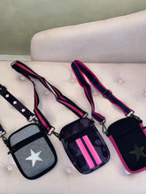 Load image into Gallery viewer, NEW ARRIVAL - Neoprene zippered phone handbag BLACK/NEON PINK