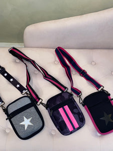 NEW ARRIVAL - Neoprene zippered phone handbag BLACK/NEON PINK