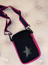 Load image into Gallery viewer, NEW ARRIVAL - Neoprene zippered phone handbag BLACK/NEON PINK