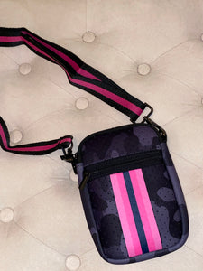 NEW ARRIVAL - Neoprene Zippered Phone Handbag GREY CAMO/PINK