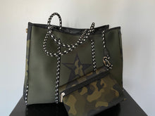 Load image into Gallery viewer, New Arrival - Olive Neoprene Tote with Camo Star with Snap Closure