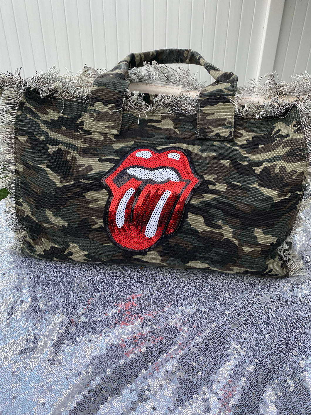 NEW ARRIVAL - Camo Canvas Tote with Sequin Patch