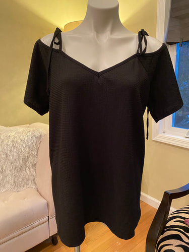 Cold Shoulder V Neck Top with Spaghetti String Detail