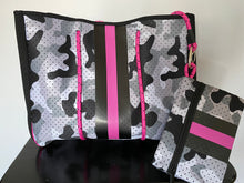 Load image into Gallery viewer, New Arrival - Grey Camo Striped Neoprene Tote with Pink Strap