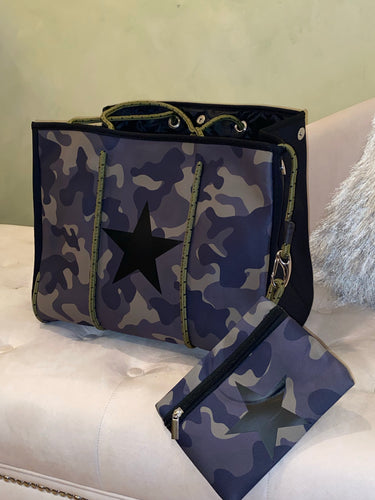 NEW ARRIVAL - Neoprene Army Camo Tote with Black Star