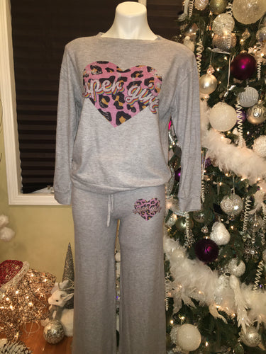 Leopard Heart Sleep Lounge Wear Set